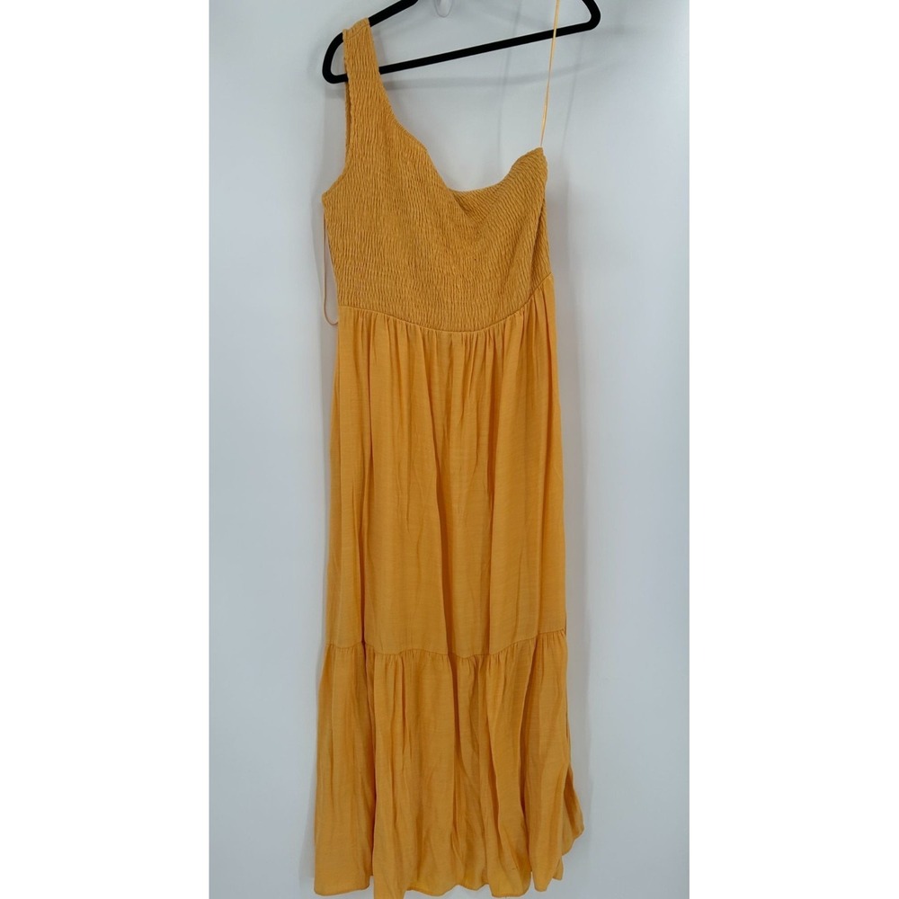 Nine West Womens One-Shoulder Yellow Dress Size 0X Tiered Ruffle Smocked